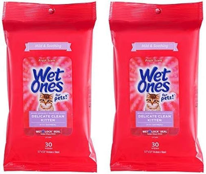 for Pets Delicate Clean Kitten Wipes for Cats with Oatmeal Cat Cleaning Wipes, Mild & Soothing Cat Grooming Wipes with Wet Lock Seal (Pack of 1, 30 Count Total)